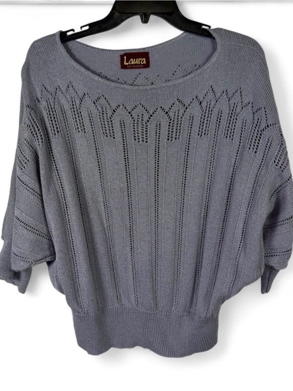 Laura Women's Dusty Blue Open-Knit Scoop Neck Sweater size 14